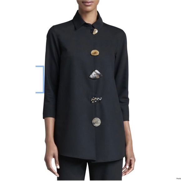 Caroline Rose Jacket Womens Lagenlook Unique Button 3/4 Sleeves Black Size 1X - Picture 1 of 9